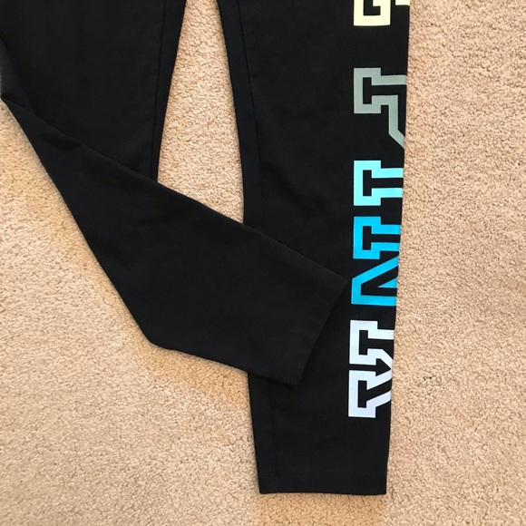 PINK Victorias Secret High Waist Yoga Leggings Size Medium Black Rainbow Logo - Picture 6 of 10
